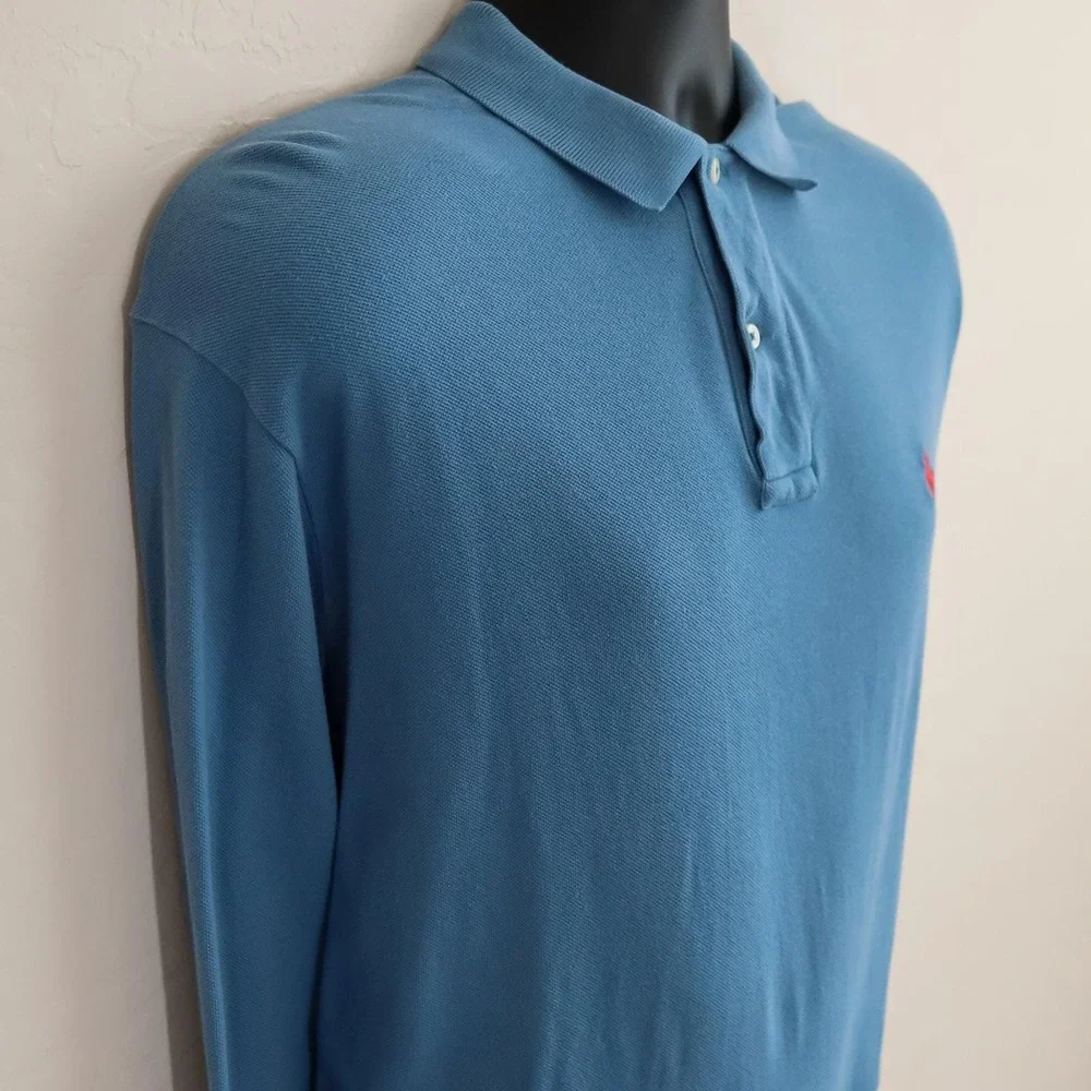 Vintage Polo Ralph Lauren Long Sleeve Polo Shirt Men L Blue Classic Pony Y2K